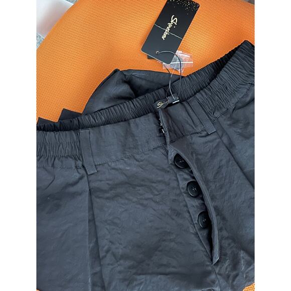 Shinestar Black Pinch Pleat Button Fly Pants - comfortable casual Med NWT - Picture 3 of 4